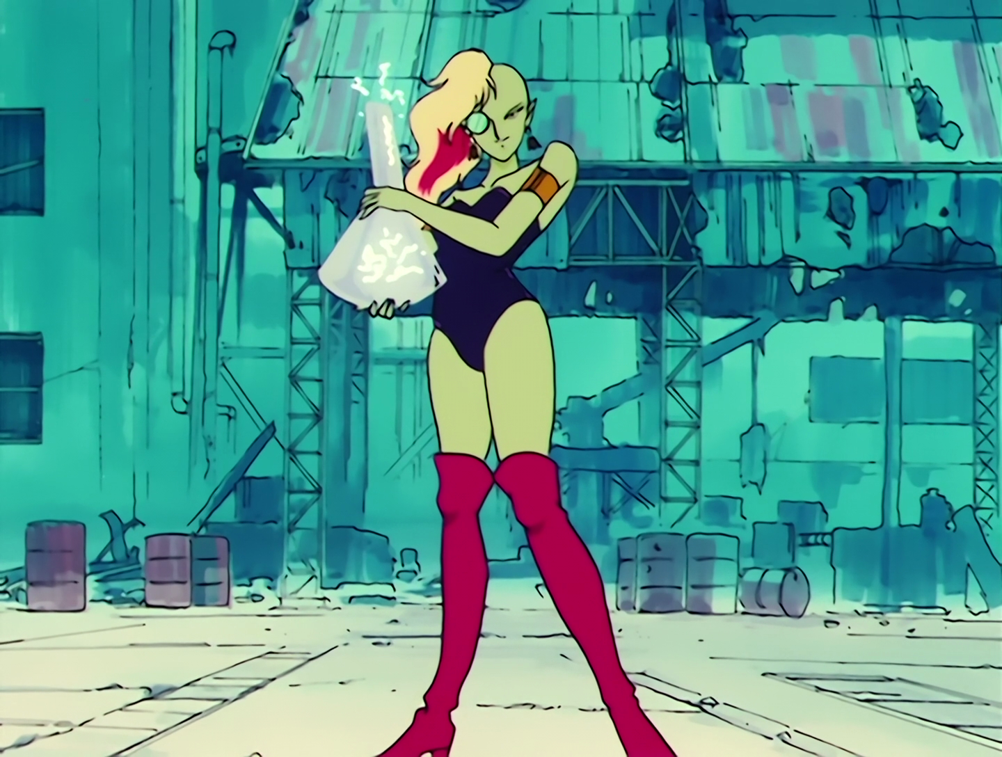 Rikoukeidar in a long shot, and she’s holding a large conical flask that’s sparking with electricity.